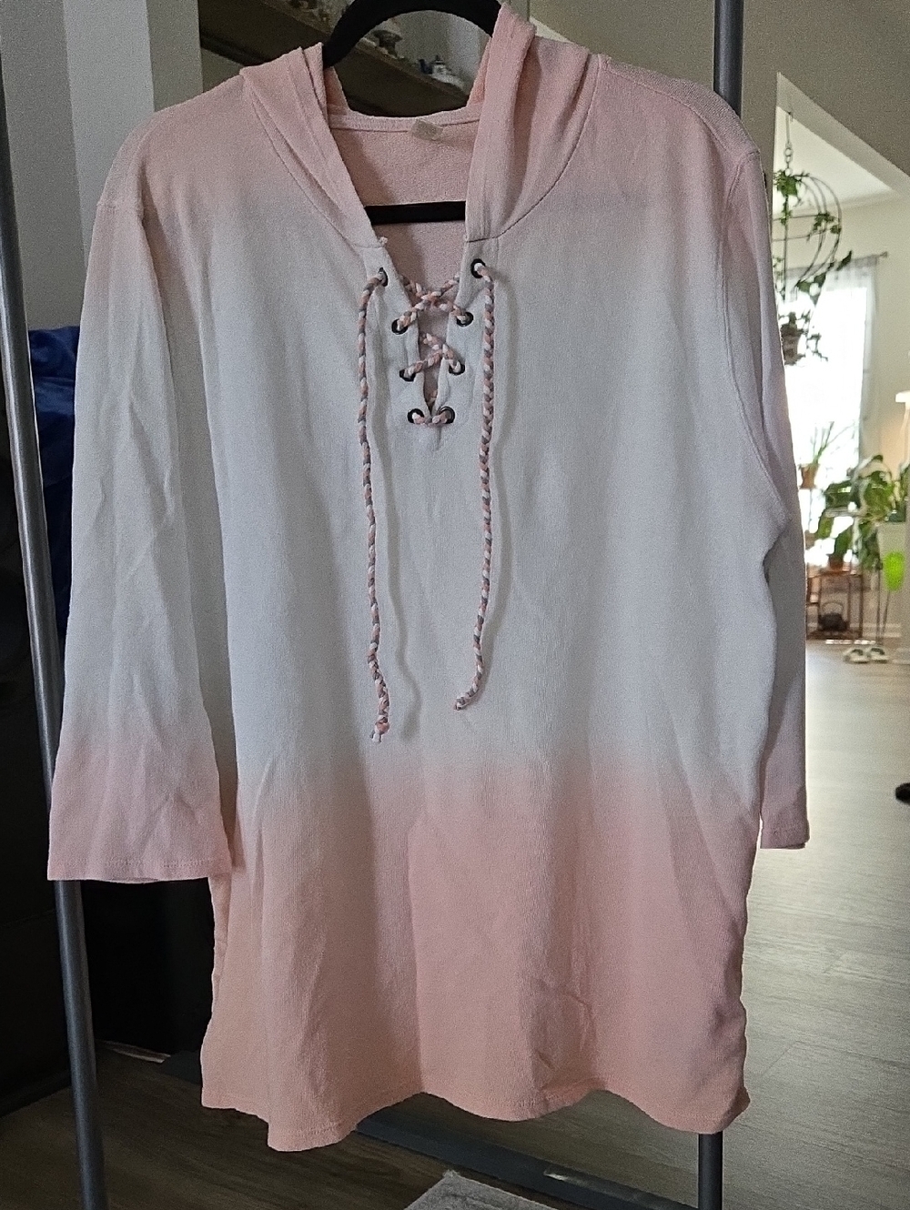 Blush Pink and White Ombre Lace-Up Hoodie